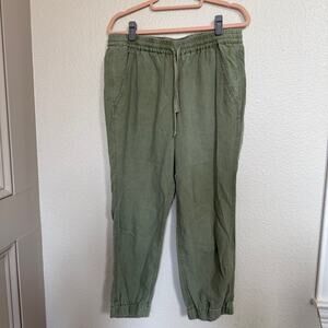 J. Crew Seaside Crop Jogger Pant Size 8 Linen Blend Pull on Elastic Waist Olive